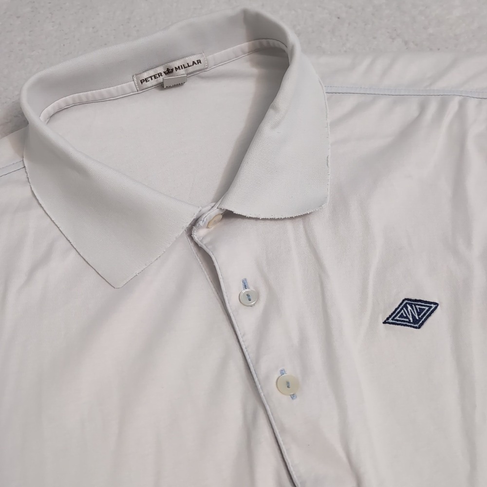 Peter Millar Polo Shirt‎ Men's XL White Solid Short Sleeve Golf Stain